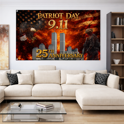 25th Anniversary Patriot Day Soldier Eagle Twin Towers Tribute Grommet Flag