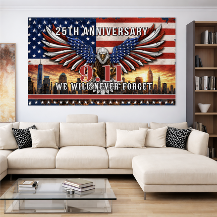 Patriot Day 25th Anniversary American Eagle Never Forget Grommet Flag