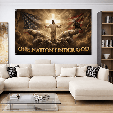 One Nation Under God Hands Jesus Grommet Flag