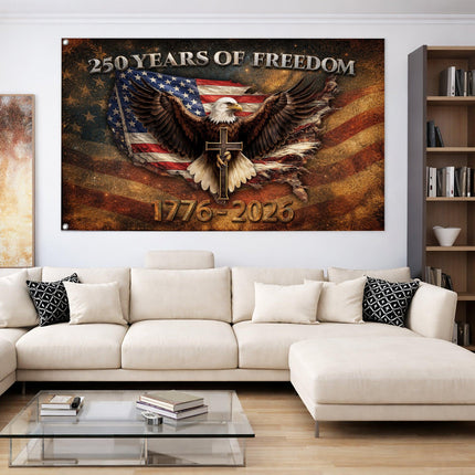 250 Years of Freedom Eagle Cross Faith America 250 House Flag