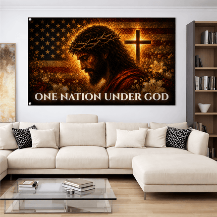 One Nation Under God Jesus Lily Cross Grommet Flag