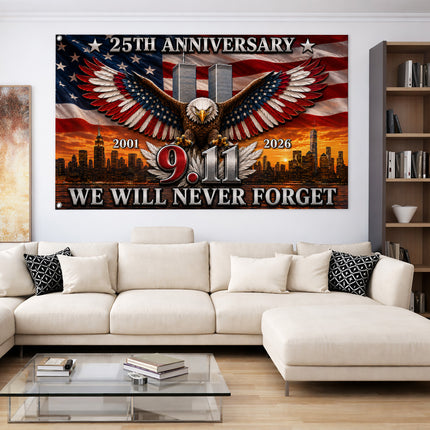 Patriot Day 25th Anniversary Patriotic Eagle 9.11 Memorial Grommet Flag