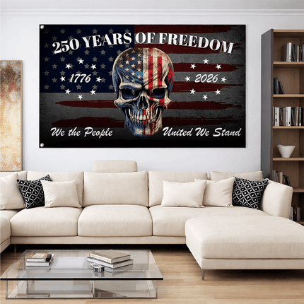 We The People 250 Years of Freedom Patriotic Skull House Flag
