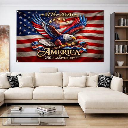 America 250th Anniversary Patriotic Eagle Wings House Flag