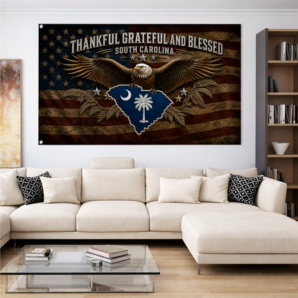 South Carolina Grommet Flag Thankful Grateful Blessed Eagle Palmetto