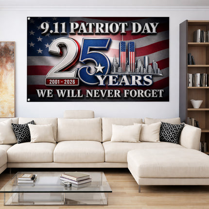 Patriot Day 25th Anniversary 9.11 Never Forget Grommet Flag
