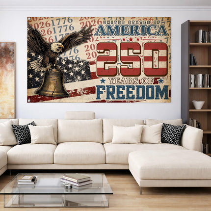 United States of America 250 Years of Freedom Distressed Typography Eagle Liberty Bell House Flag