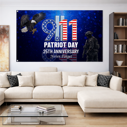 25th Anniversary Patriot Day Blue Night Soldier Eagle 9 11 Grommet Flag