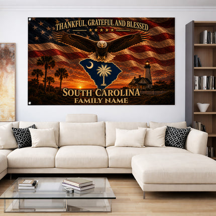 Personalized South Carolina Grommet Flag Thankful Grateful Blessed Custom Family Eagle