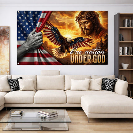One Nation Under God Revealing Jesus Grommet Flag