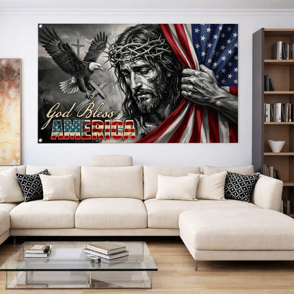 God Bless America Jesus Eagle Grommet Flag
