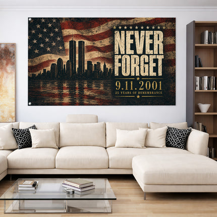 Patriot Day Never Forget 9.11 25th Anniversary Memorial Grommet Flag