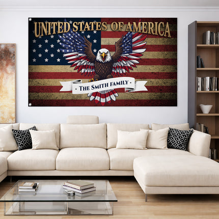 Personalized Patriotic Bald Eagle American House Flag