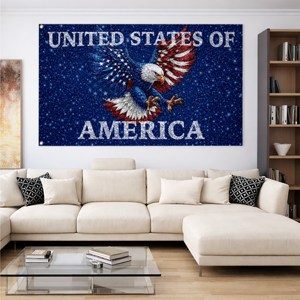 Patriotic Shimmer Starry Eagle American House Flag