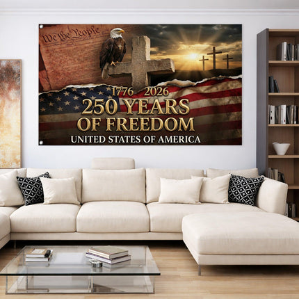 United States of America 250 Years of Freedom Christian Cross We The People House Flag