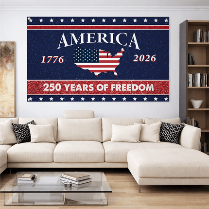 America 250 USA Map Silhouette 250 Years of Freedom House Flag
