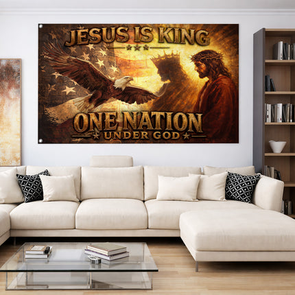 SP-01 Jesus Is King One Nation Under God Christian Flag Fourth of July Easter