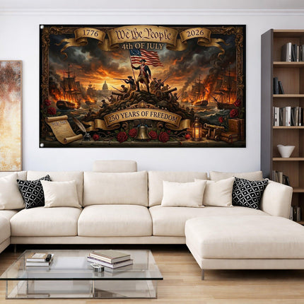 We The People 4th of July 250 Years of Freedom Revolutionary War Naval Battle House Flag