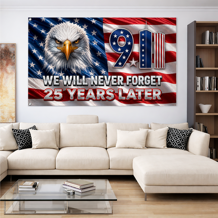 Patriot Day 25th Anniversary Stars Stripes Bald Eagle Grommet Flag