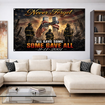 Patriot Day Never Forget Firefighter Memorial 25th Anniversary Grommet Flag