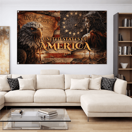 Patriotic Faith Jesus Eagle American House Flag
