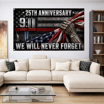 Patriot Day 25th Anniversary Thin Red Line Never Forget Grommet Flag