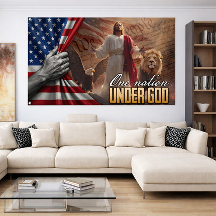 One Nation Under God Jesus Eagle Lion Constitution Grommet Flag