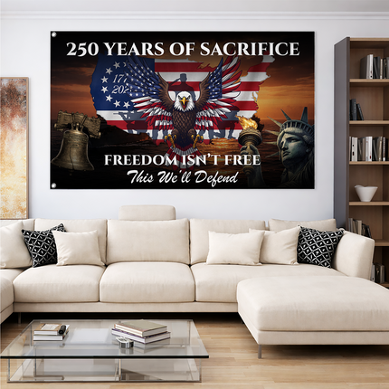 US Veteran 250 Years of Sacrifice Freedom Isn't Free Map Eagle House Flag