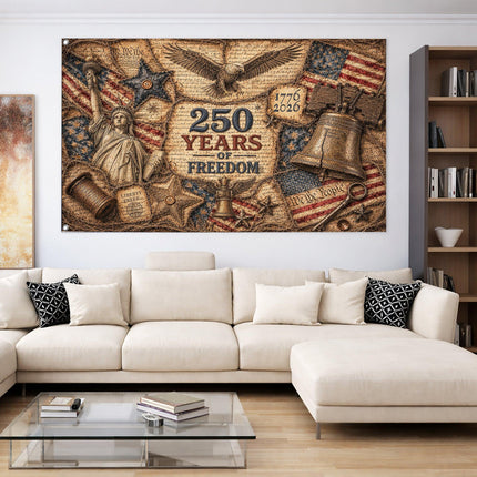 Primitive Burlap Americana 250 Years of Freedom House Flag