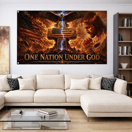 One Nation Under God Praying Jesus Grommet Flag