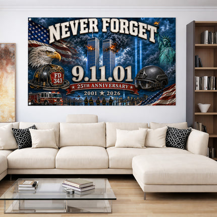 Patriot Day 25th Anniversary Never Forget First Responder Memorial Grommet Flag