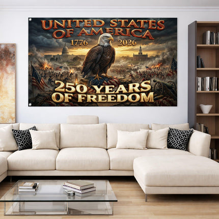 United States of America 250 Years of Freedom Revolutionary War Eagle House Flag