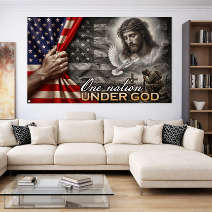 One Nation Under God Jesus Soldier Dove Flag