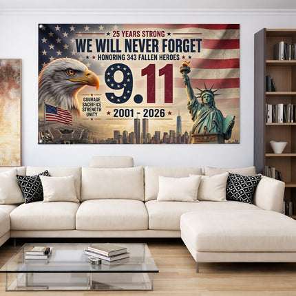 Patriot Day 25th Anniversary 343 Fallen Heroes Memorial Grommet Flag