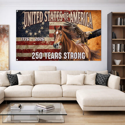 250 Years Strong Horse & Eagle United States of America 250 House Flag