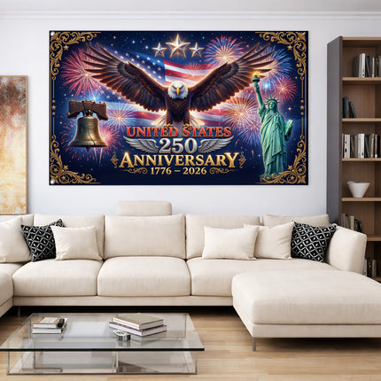 United States 250th Anniversary Liberty Eagle Fireworks House Flag
