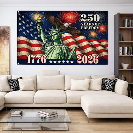 Statue of Liberty Eagle Fireworks 250 Years of Freedom House Flag