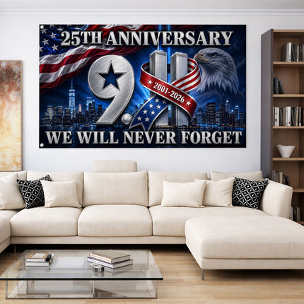 Patriot Day 25th Anniversary We Will Never Forget Grommet Flag