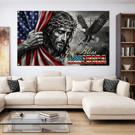 SP-01 God Bless America Christian Patriotic Flag Faith Over Fear