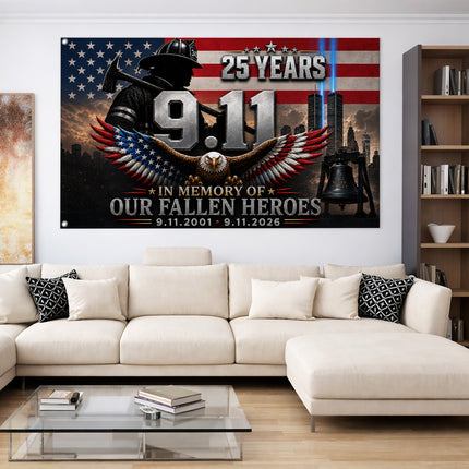 Patriot Day 25th Anniversary Fallen Heroes Eagle Firefighter Flag