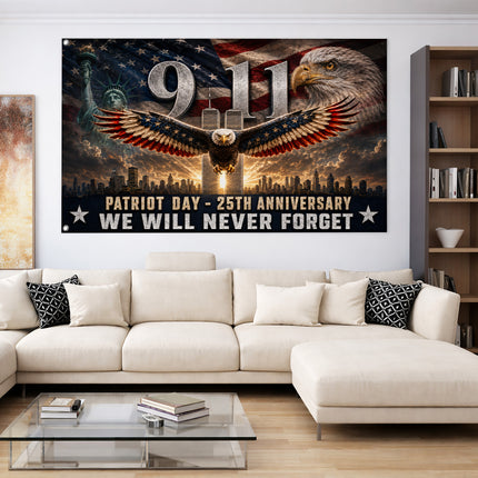 Patriot Day 25th Anniversary Soaring Eagle Never Forget Grommet Flag