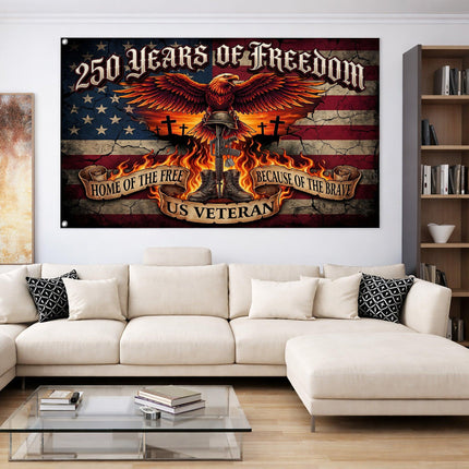 US Veteran Fiery Eagle Battlefield Cross America 250 House Flag