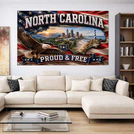 North Carolina Grommet Flag Proud and Free Eagle Coastal State Map