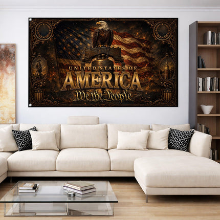 Vintage Ornate Liberty Bell Eagle American House Flag