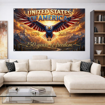 United States of America 250 Years of Freedom Soaring Patriot Eagle Mountain House Flag