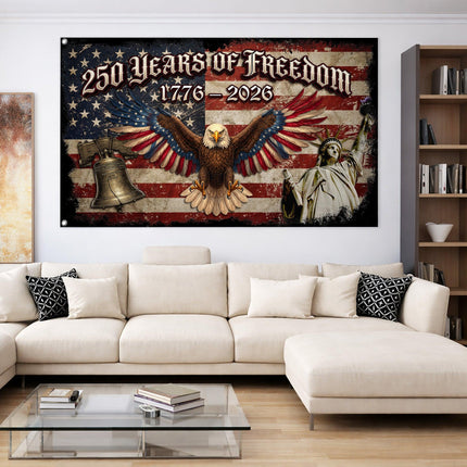 250 Years of Freedom Liberty Bell Statue & Eagle America 250 House Flag