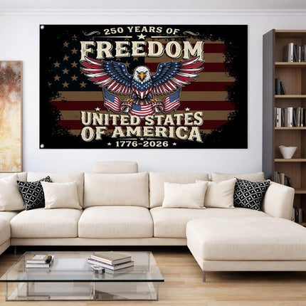 United States of America 250 Years of Freedom Vintage Eagle Banner House Flag