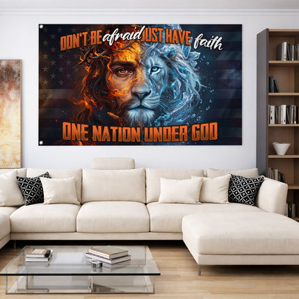 One Nation Under God Don't Be Afraid Just Have Faith Jesus Lion Grommet Flag
