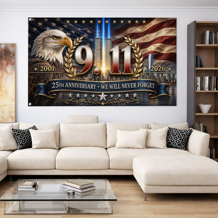 Patriot Day 25th Anniversary Eagle Laurel Never Forget Grommet Flag