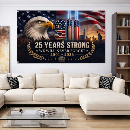 Patriot Day 25th Anniversary 25 Years Strong Eagle Memorial Grommet Flag
